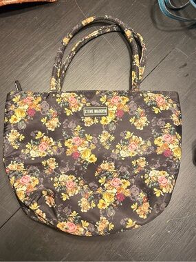 Steve Madden Floral Lunch Bag - Black with Yellow & Pink Roses